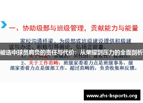 被选中球员肩负的责任与代价：从荣耀到压力的全面剖析